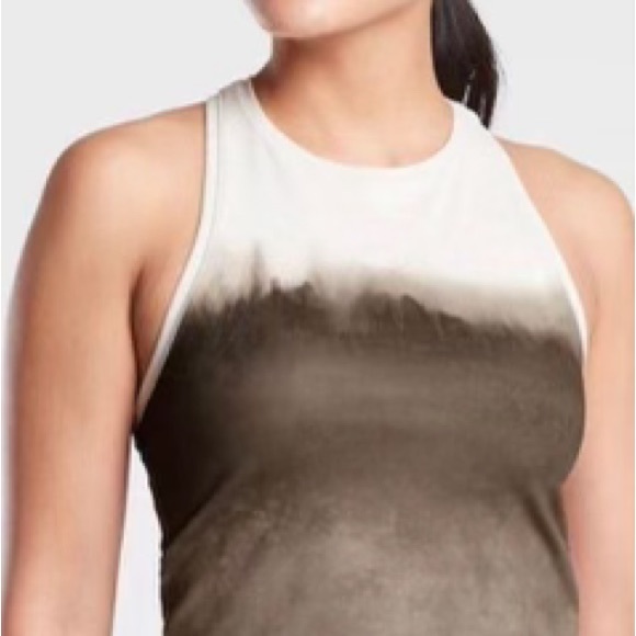 Athleta Shanti Watercolor Stripe Cropped Hem Lycra Spandex Blend Work Out Top - Picture 2 of 12